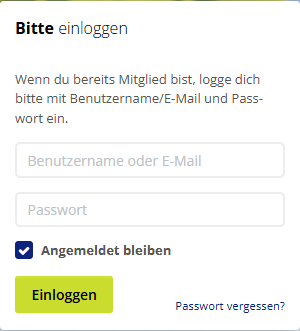 Anmeldeformular mit dem Link „Passwort vergessen?“