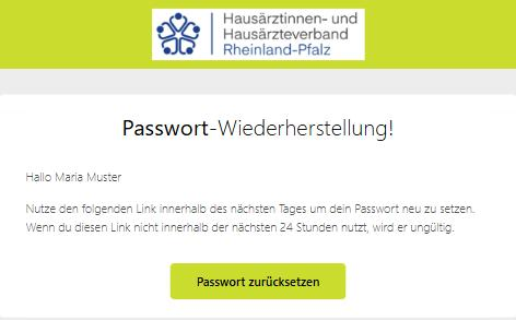 Die E-Mail mit der Schaltfläche „Passwort zurücksetzen“