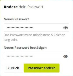Formular für das neue Passwort